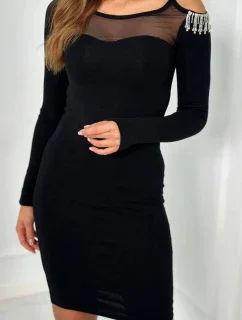 Pletené šaty so sieťovinou hore čierny