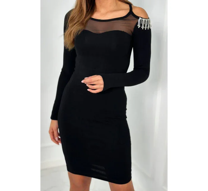 Viskózové šaty se síťovinou model 19049184 černý - K-Fashion Viskózové šaty se síťovinou model 19049184 černý - K-Fashion