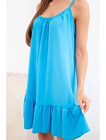 Dámské viskózové šaty na ramínka s volánem a zavazováním tyrkysová