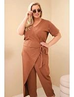 Dámský bavlněný overal Plus Size se zavazováním v pase velbloudí