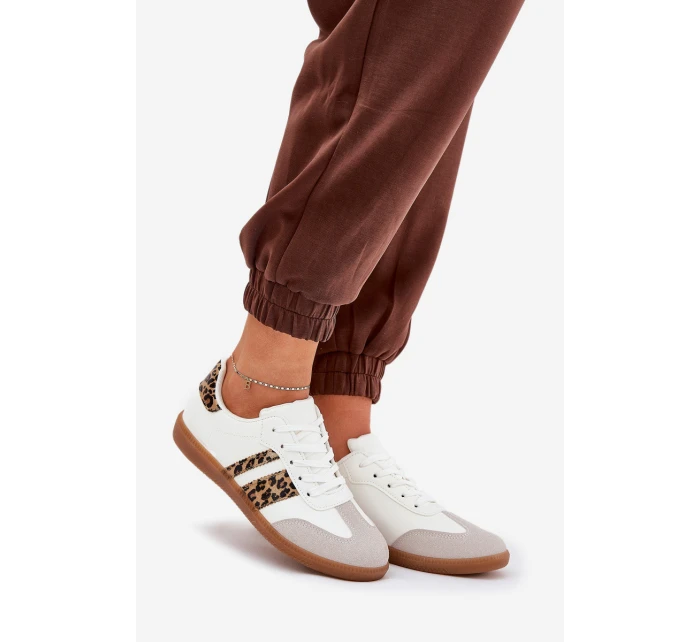 Niskie Sneakersy Damskie Z Eko Skóry Panterka Białe Nonalorin