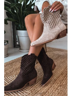 Dámské otevřené kotníkové boty na podpatku Čokoládové model 21919510 - Boto