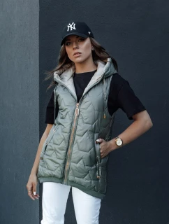 Dámská prošívaná vesta s kapucí zelená model 21979338 - Dstreet