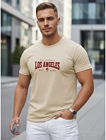 Pánske bavlnené tričko s nápisom, béžové, FashionStreet NX5136R
