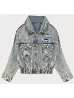 Dámska svetlomodrá voľná bunda s rozparky (W024)