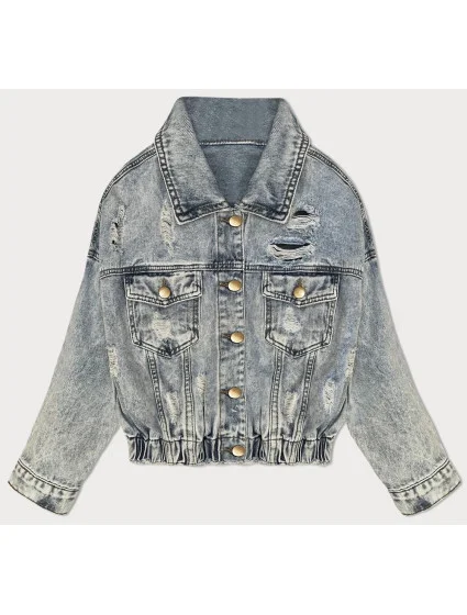 Dámska svetlomodrá voľná bunda s rozparky (W024)