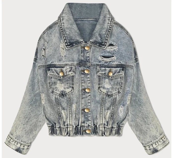 Dámska svetlomodrá voľná bunda s rozparky (W024)