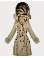 Elegantní dámský kabát s kapucí Goodlookin beige model 22049150 - HONEY WINTER Elegantní dámský kabát s kapucí Goodlookin beige model 22049150 - HONEY WINTER