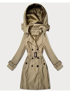 Elegantní dámský kabát s kapucí Goodlookin beige model 22049150 - HONEY WINTER