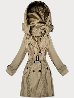 Elegantní dámský kabát s kapucí Goodlookin beige model 22049150 - HONEY WINTER