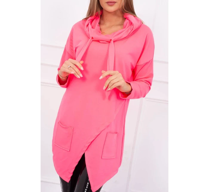 Oversize tunika s obálkou vpredu ružová neónová