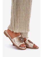 Klapki Damskie Na Płaskim Obcasie Z Ozdobą S.Barski KV51-013 Złote Klapki Damskie Na Płaskim Obcasie Z Ozdobą S.Barski KV51-013 Złote