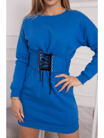 Zateplené šaty s ozdobným pásom fialovo modré