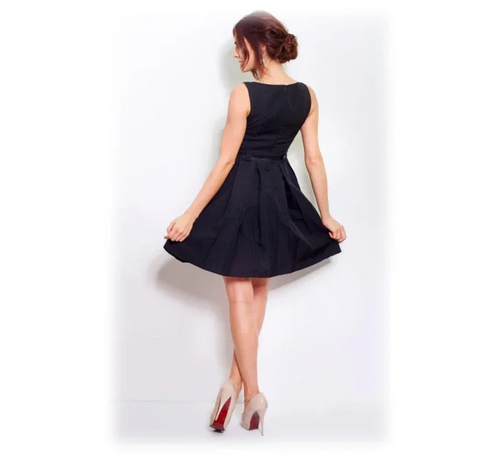 Dámske spoločenské šaty FOLD so skladmi a opaskom stredne dlhé čierne - Čierna - Numoco Dámske spoločenské šaty FOLD so skladmi a opaskom stredne dlhé čierne - Čierna - Numoco