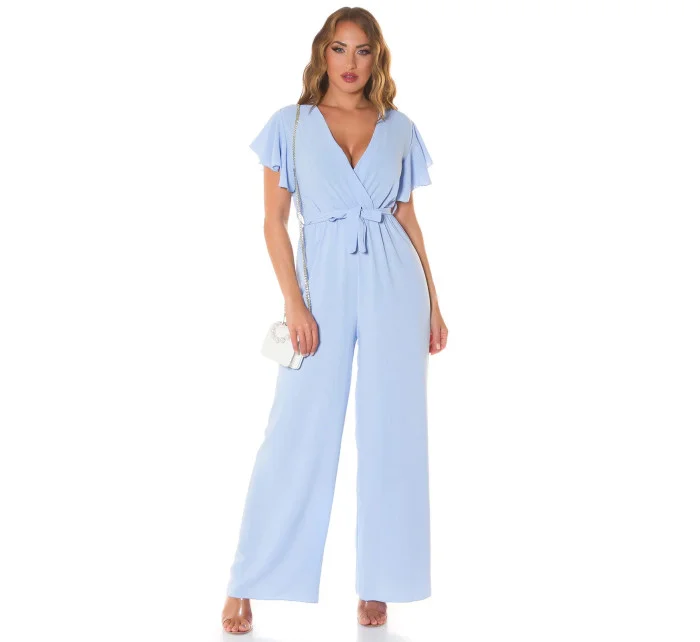 Dámsky overal so širokými nohavicami a opaskom na zaväzovanie 0000OV07814 White - Koucla