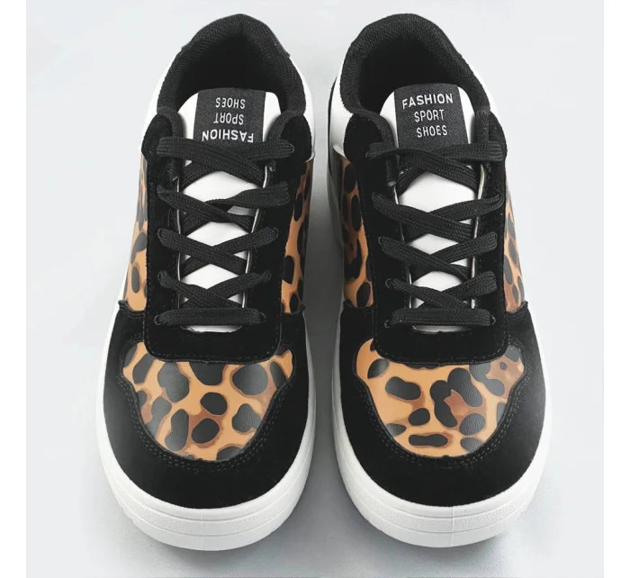 Čierne dámske tenisky sneakers s panterím vzorom (6363)