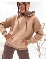 Hrubé dvojfarebné dámske tepláky v čokoládovej farbe (VE102)