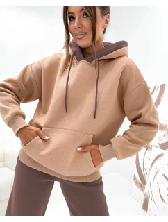 Hrubé dvojfarebné dámske tepláky v čokoládovej farbe (VE102)