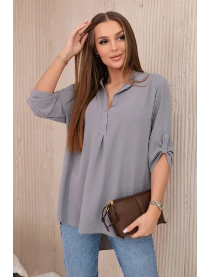 Blúzka s predĺženým zadným dielom sivá