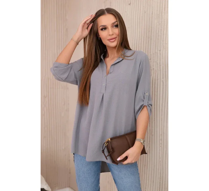 Blúzka s predĺženým zadným dielom sivá