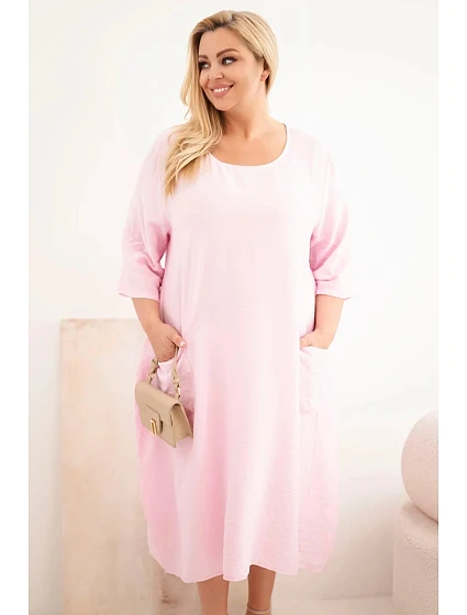 Plus veľkosť dámske viskózové šaty s vreckami a krátkymi rukávmi Candy Pink Plus veľkosť dámske viskózové šaty s vreckami a krátkymi rukávmi Candy Pink