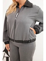 Dámska súprava vo veľkosti Plus Size s mikinou na zips a širokými nohavicami v grafitovej farbe