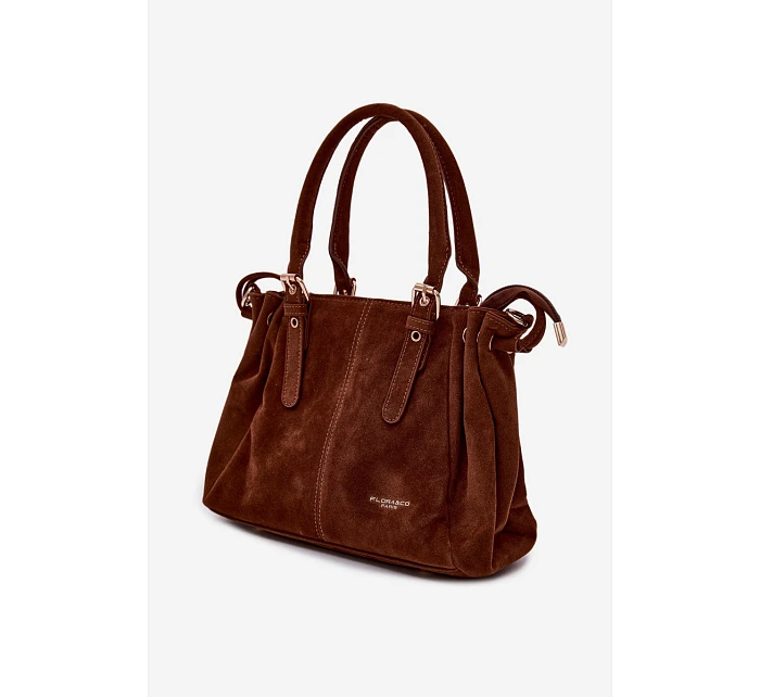 Kožená kabelka z ekologické semiše Camel model 22111514 - Flora&Co