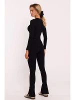 M817 Rebrovaný korzetový top s dlhými rukávmi - čierny