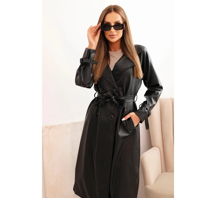 Dámský kabát z eko kůže  Černá model 21361742 - Kesi