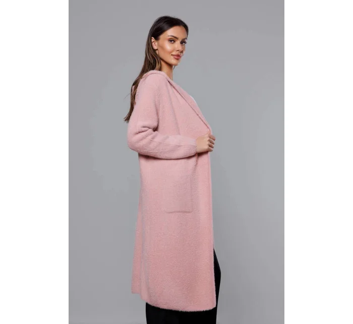 Dlouhý vlněný přehoz přes oblečení typu alpaka v růžové barvě s kapucí model 18059159 - MADE IN ITALY Dlouhý vlněný přehoz přes oblečení typu alpaka v růžové barvě s kapucí model 18059159 - MADE IN ITALY