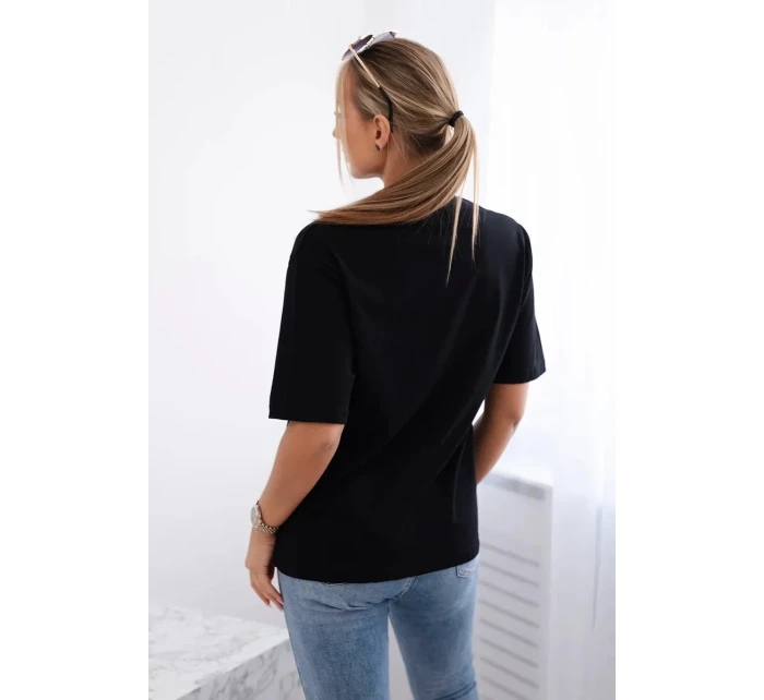 Bavlnená blúzka s potlačou srdca čierna