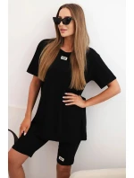 Dámsky bavlnený set s krátkym rukávom a šortkami čierny