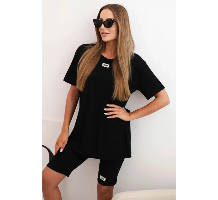 Dámsky bavlnený set s krátkym rukávom a šortkami čierny