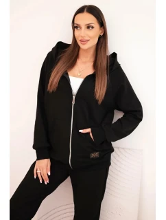 Dámská bavlněná souprava s kapucí a zipem černý