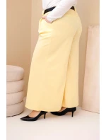 Plus veľkosť dámske široké nohavice z viskózy s opaskom žltá