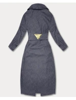 Tmavomodrý dlhý pruhovaný dámsky kabát s opaskom S'West (B8542-26) Tmavomodrý dlhý pruhovaný dámsky kabát s opaskom S'West (B8542-26)