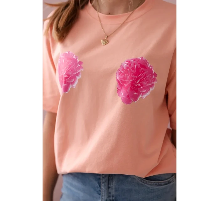 Bavlněná halenka s květinovým potiskem meruňka Bavlněná halenka s květinovým potiskem meruňka