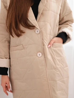 Dámská bunda Plus Size prošívaná s ozdobnými knoflíky a límcem model 21789296 béžová - K-Fashion