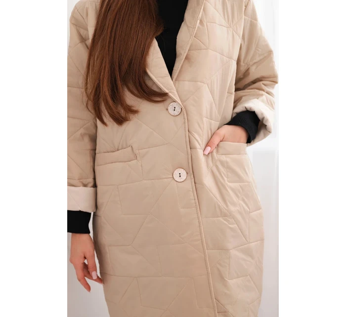 Dámska prešívaná bunda Plus Size s ozdobnými gombíkmi a golierom svetlo béžová Dámska prešívaná bunda Plus Size s ozdobnými gombíkmi a golierom svetlo béžová