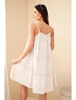 Dámske bavlnené šaty bez ramienok s volánmi béžovej farby