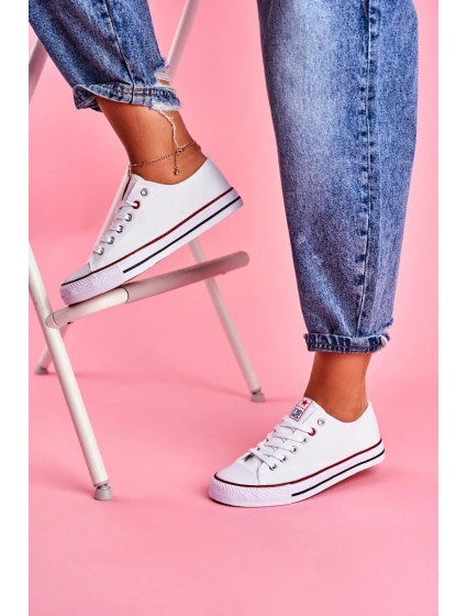 Damskie Klasyczne Trampki Białe Z Czerwoną Lamówką Ecoma Damskie Klasyczne Trampki Białe Z Czerwoną Lamówką Ecoma