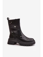 Botki Damskie Eko Skórzane Na Zamek Z Ozdobnymi Detalami Czarne Reritha Botki Damskie Eko Skórzane Na Zamek Z Ozdobnymi Detalami Czarne Reritha