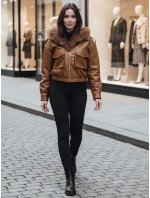 Dámská kožená bunda s kožešinou hnědá Dstreet model 21995411 - FashionStreet
