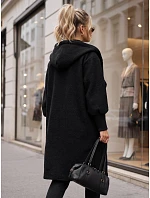 Płaszcz damski długi z kapturem czarny model 22371859 - FashionStreet Płaszcz damski długi z kapturem czarny model 22371859 - FashionStreet