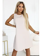 296-17 VICTORIA Trapézové šaty bez rukávov s opaskom - béžové