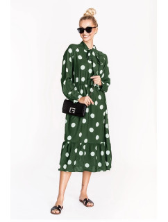 Zelené dámske bodkované šaty so zaväzovaním za krkom Ann Gissy (DLY019)