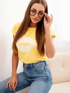 Dámska bavlnená blúzka s krátkym rukávom a potlačou pier žltá