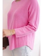 Dámsky viskózový sveter s dlhými rukávmi a okrúhlym výstrihom ružovej farby
