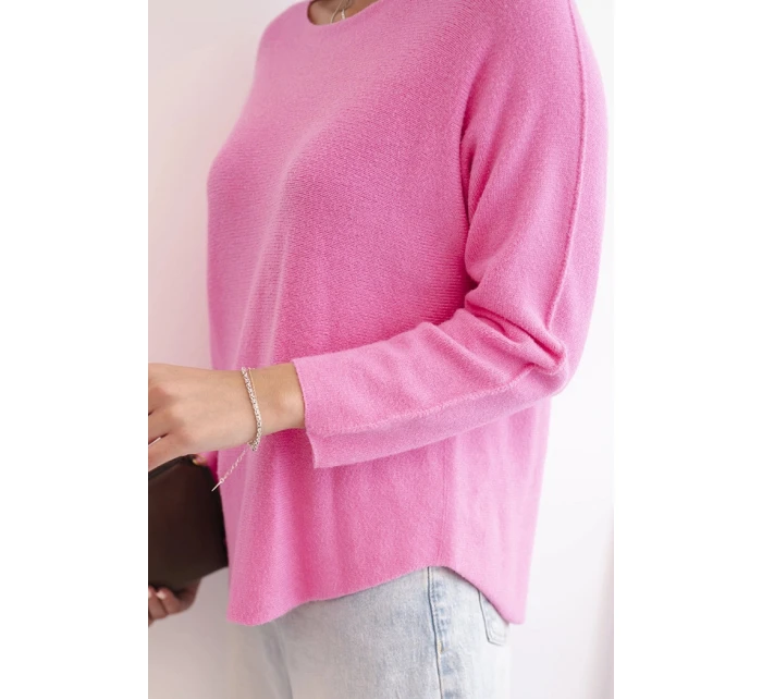 Dámsky viskózový sveter s dlhými rukávmi a okrúhlym výstrihom ružovej farby