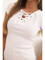 Dámska pruhovaná blúzka s krátkym rukávom do V béžová Dámska pruhovaná blúzka s krátkym rukávom do V béžová